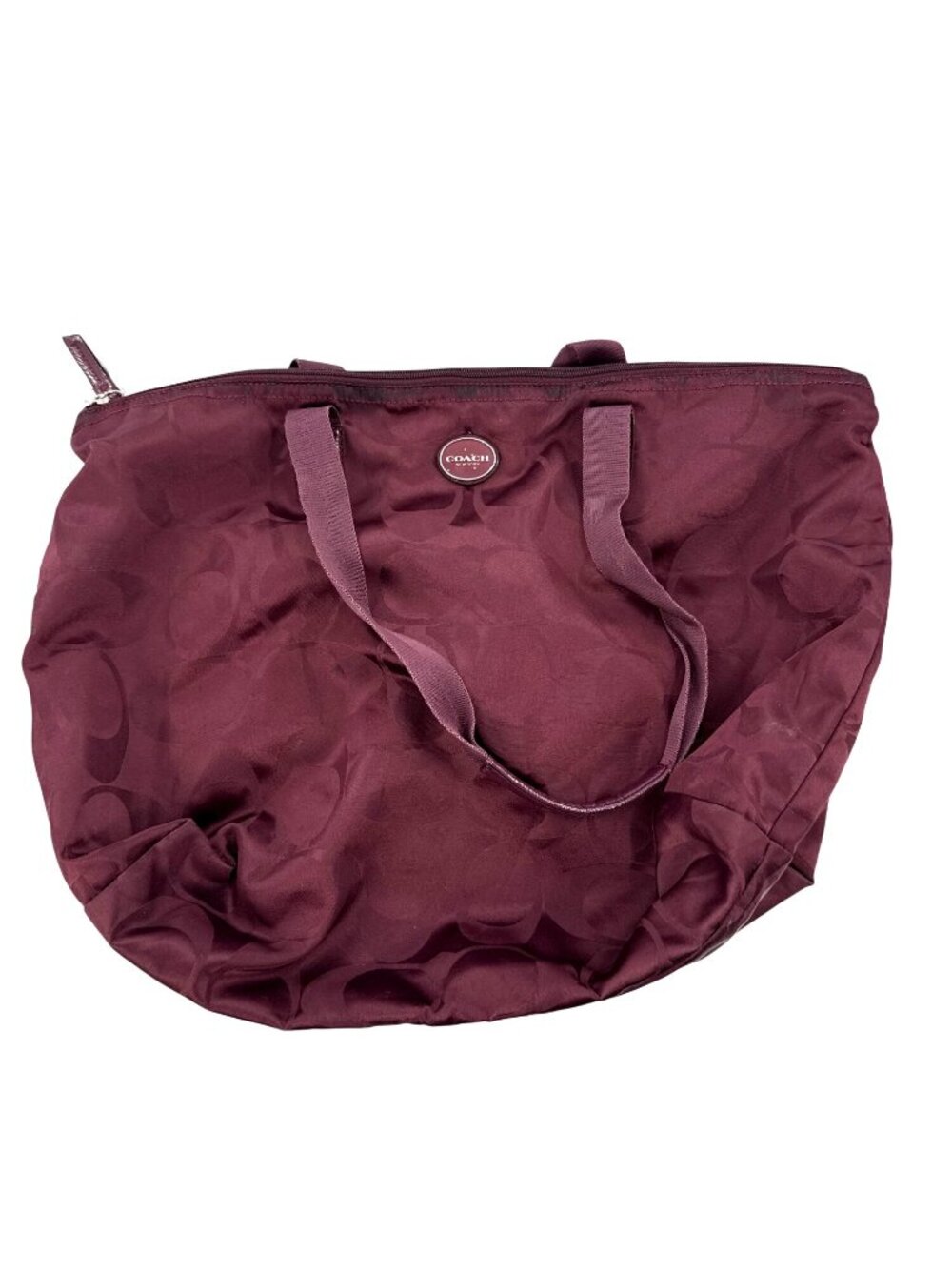 Y2K Coach Plum Signature Weekender Tote Bag With Zip Closure And Beige Interior